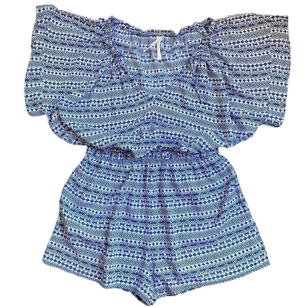 𝅺seafolly Print Dolman Sleeve Short Romper Navy White NWOT